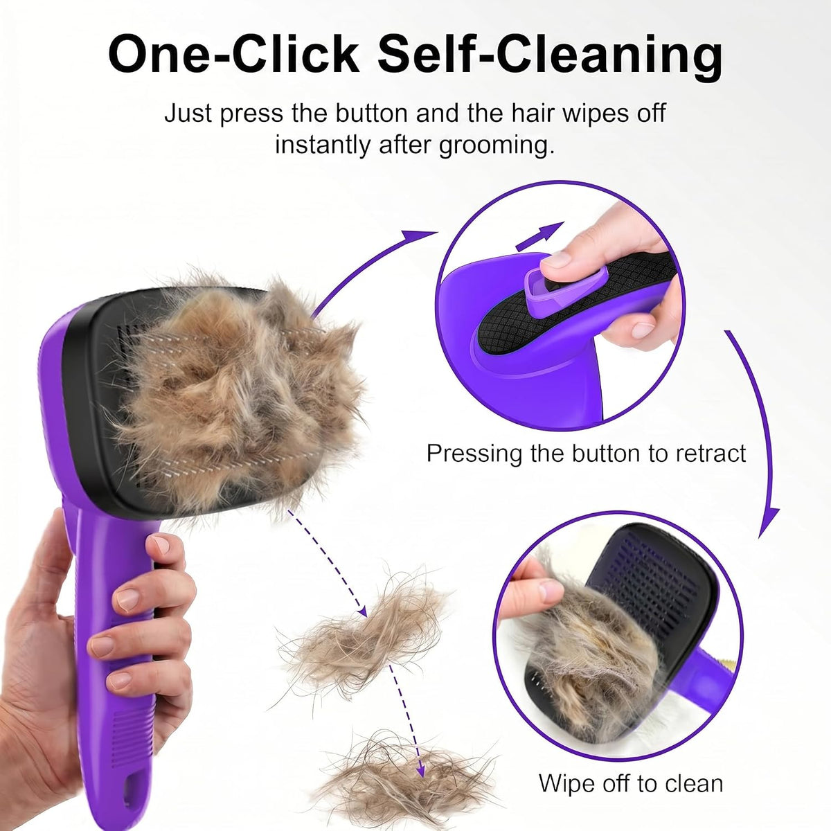 Self Cleaning Slicker Brush for Dog and Cat Shedding – Essentials for Dogs - Purple - image 2