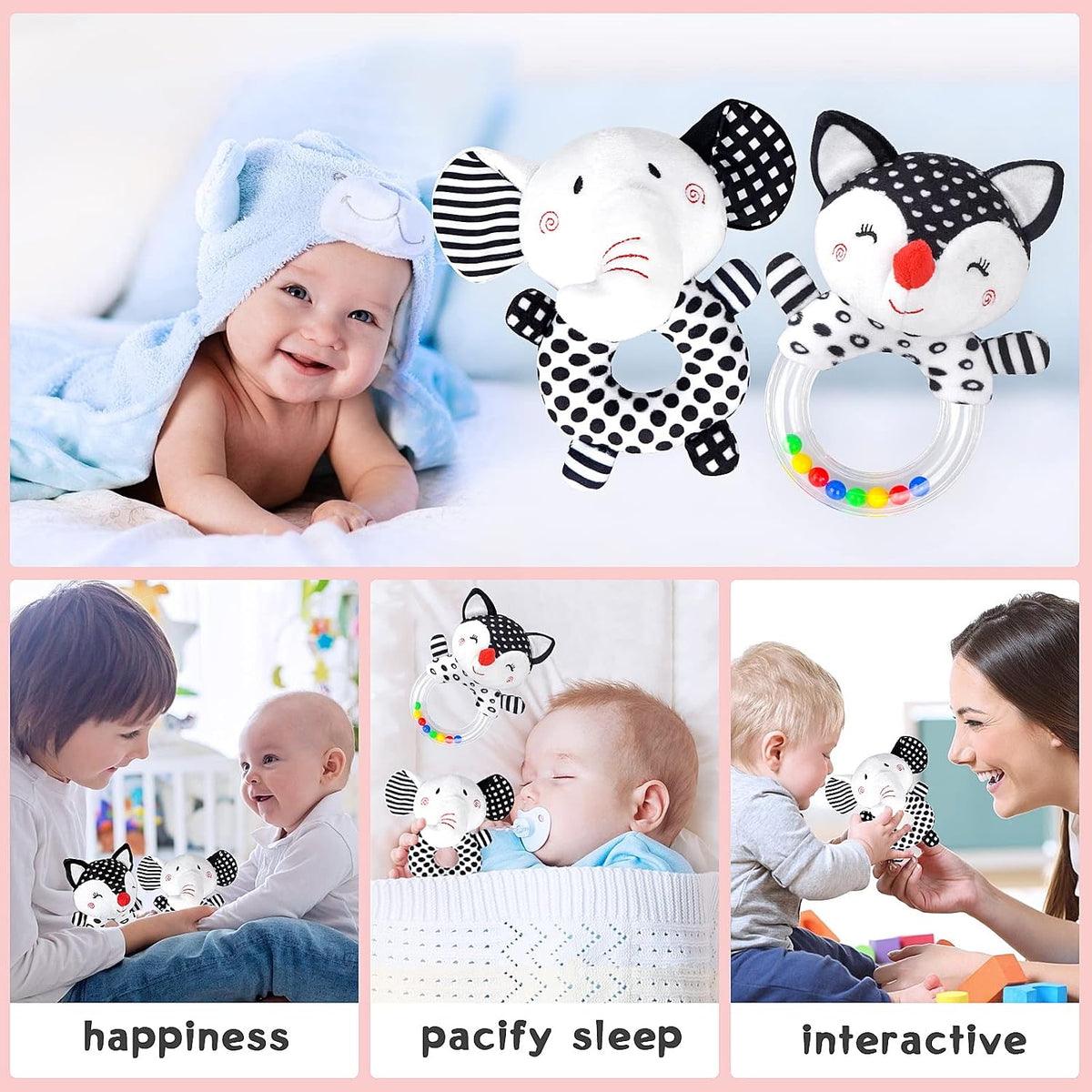 XIXILAND Baby Rattles 0-6 Months Newborn Toys Infant Toys 0-3 Months - Black and White - image 4