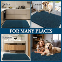 OLANLY Dog Door Mat for Muddy Paws 59x24, Absorbs Moisture and Dirt, Absorbent Non-Slip Washable Doormat, Quick Dry Chenille Mud Mat, Entry Indoor Entryway Carpet for Inside Floor, Atlantic Blue