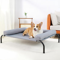 TJSOULER Cooling Elevated Dog Bed with Pillows - M(35x26x8)Inches / Grey