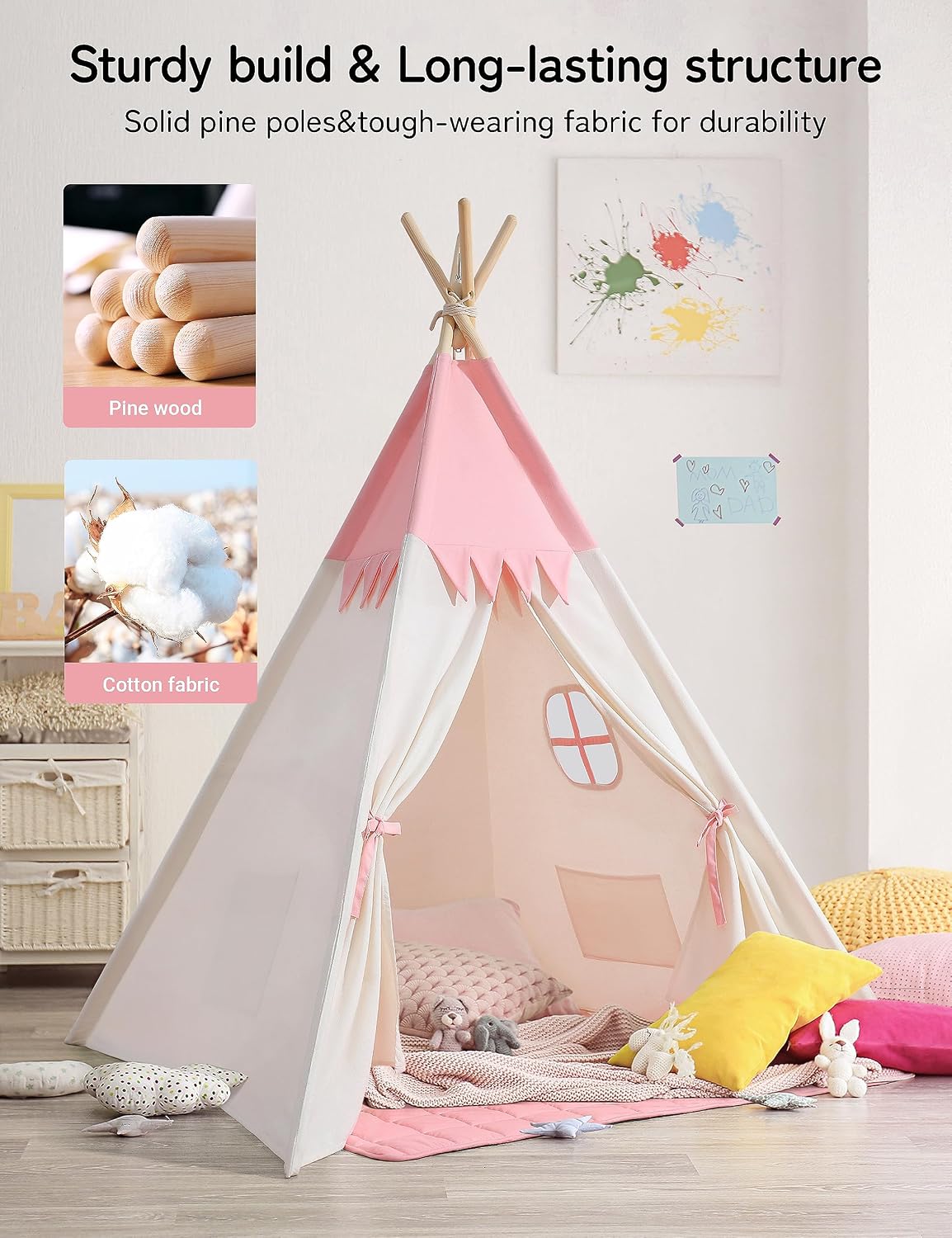 besrey Teepee Tent for Kids - Pink / 47.2 inches x 47.2 inches x 61 inches - image 2