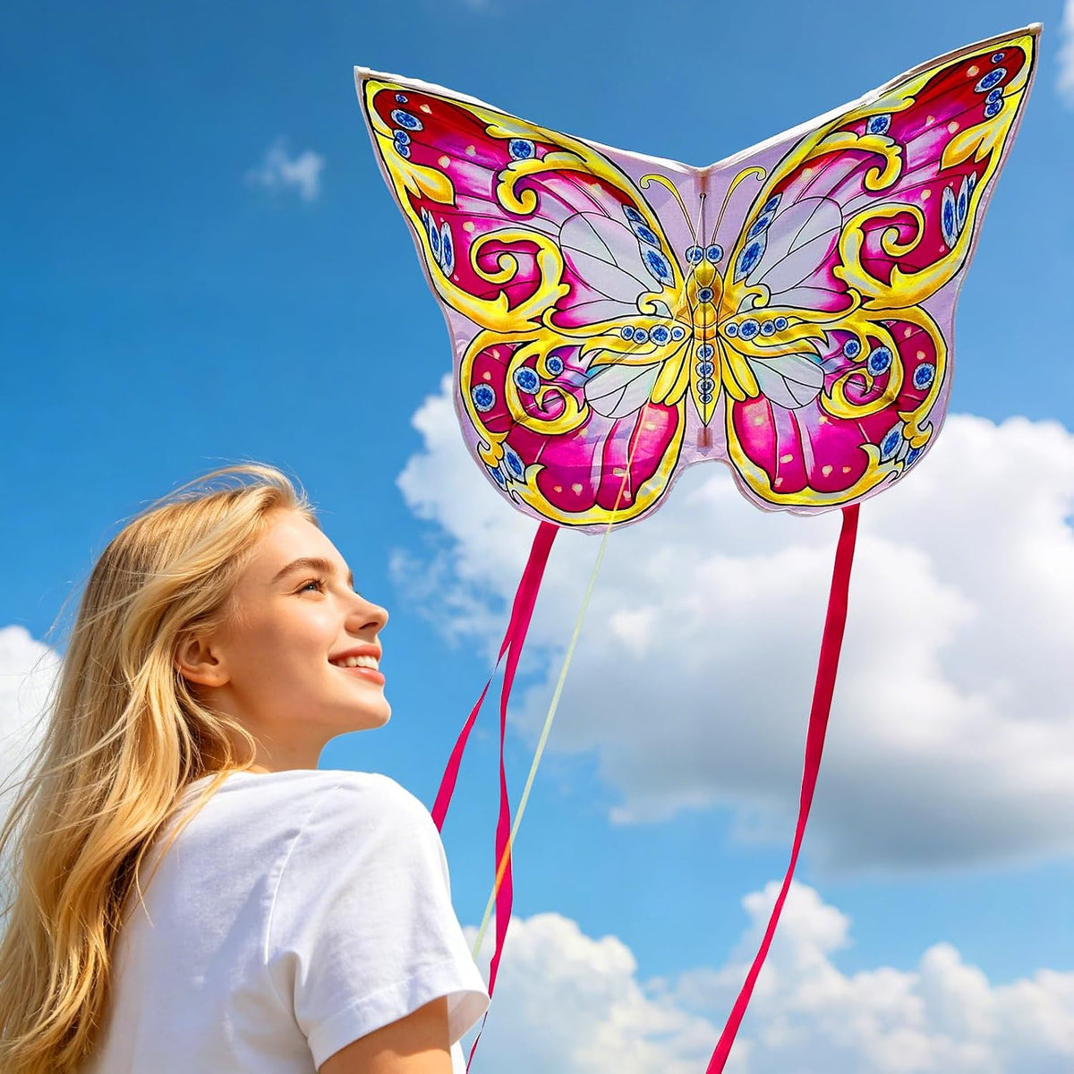 Xida Butterfly Kites for Kids and Adults Easy to Fly - 3 Pack (Delta+ Pink Butterfly+Octopus) - image 2