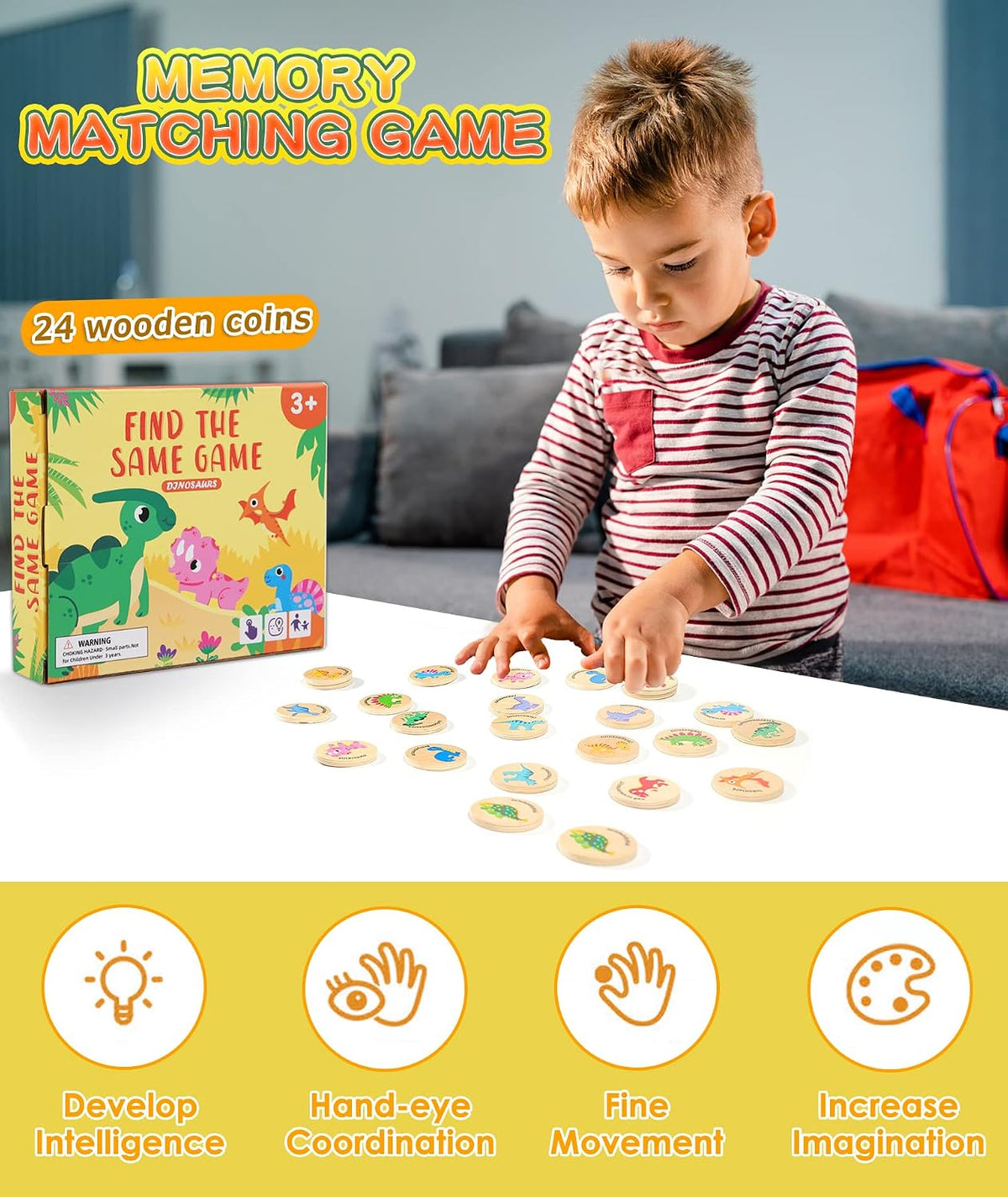 Wooden Memory Game for Kids, 24 Dinosaur Matching Cards – Fun for Kids & Family - image 2