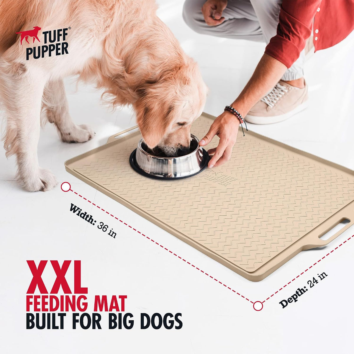 Tuff Pupper 36x24 XXL Dog Feeding Mat for Food and Water - Beige / XX-Large - 36" x 24" - image 2