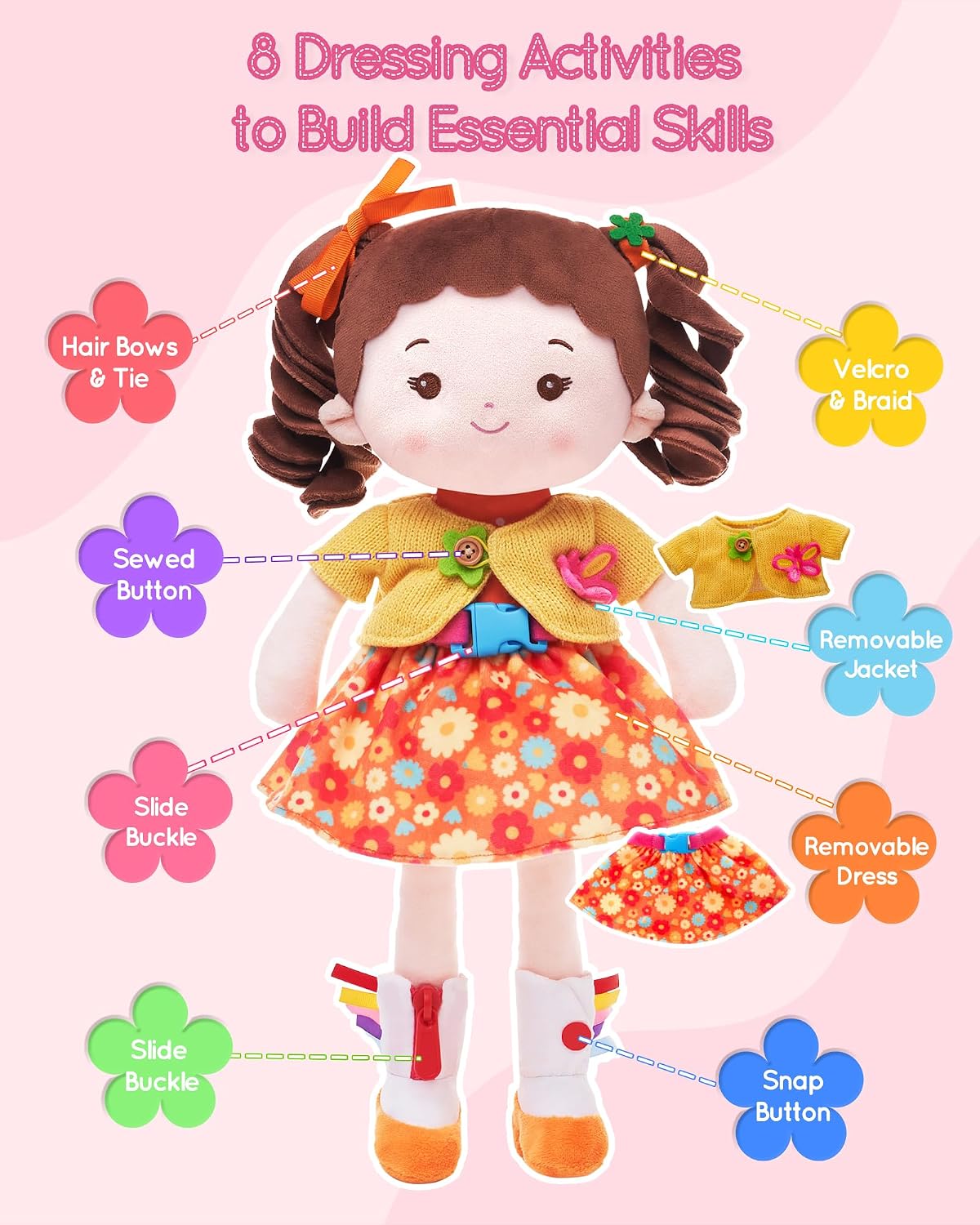 LeyaDoll 16 inch Montessori baby doll with buttons, zippers and laces - view 20