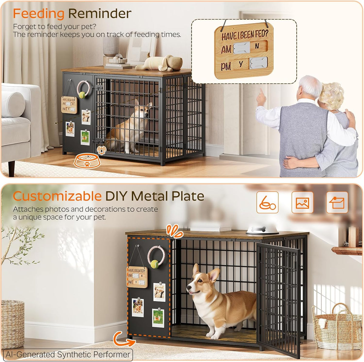 YATINEY Foldable Dog Crate Furniture, Dog Crate with DIY Frame - 37.4"L x 23.6"W x 26.0"H / Rustic Brown + Black - image 3