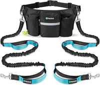 PetAmi Premium Hands Free Dog Leash for 2 Dogs, Adjustable Waist Belt Leash for Dog Walking, Fanny Pack Accessories Bag Dual Bungee Leash for Running, Hiking, Jogging, Biking, Black