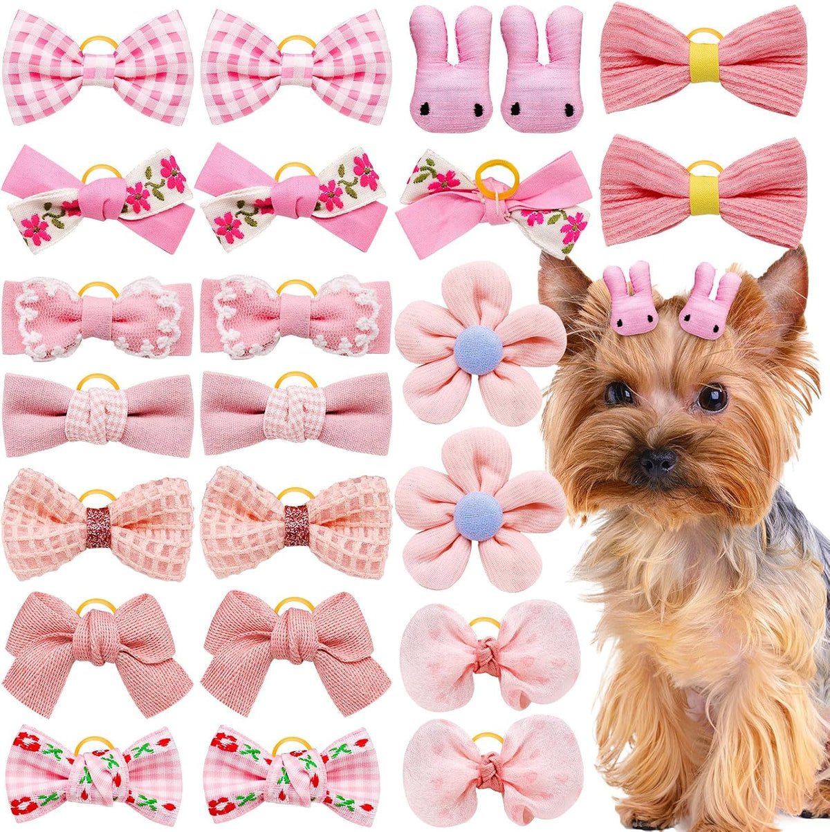20Pcs Brown Dog Hair Bows with Rubber Bands for Small Medium Dogs – Essentials for Dogs - Light Pink-A331