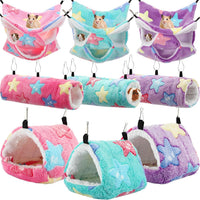 Abbylike 9 Pieces Rat Hammock 3 Tier Guinea Pig Ferret Hammocks Small - Green, Purple, Pink / Stars