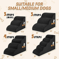 Dog Stairs Ramp for High Bed - 3 Step-15.7"H / Fleece-Black - image 2