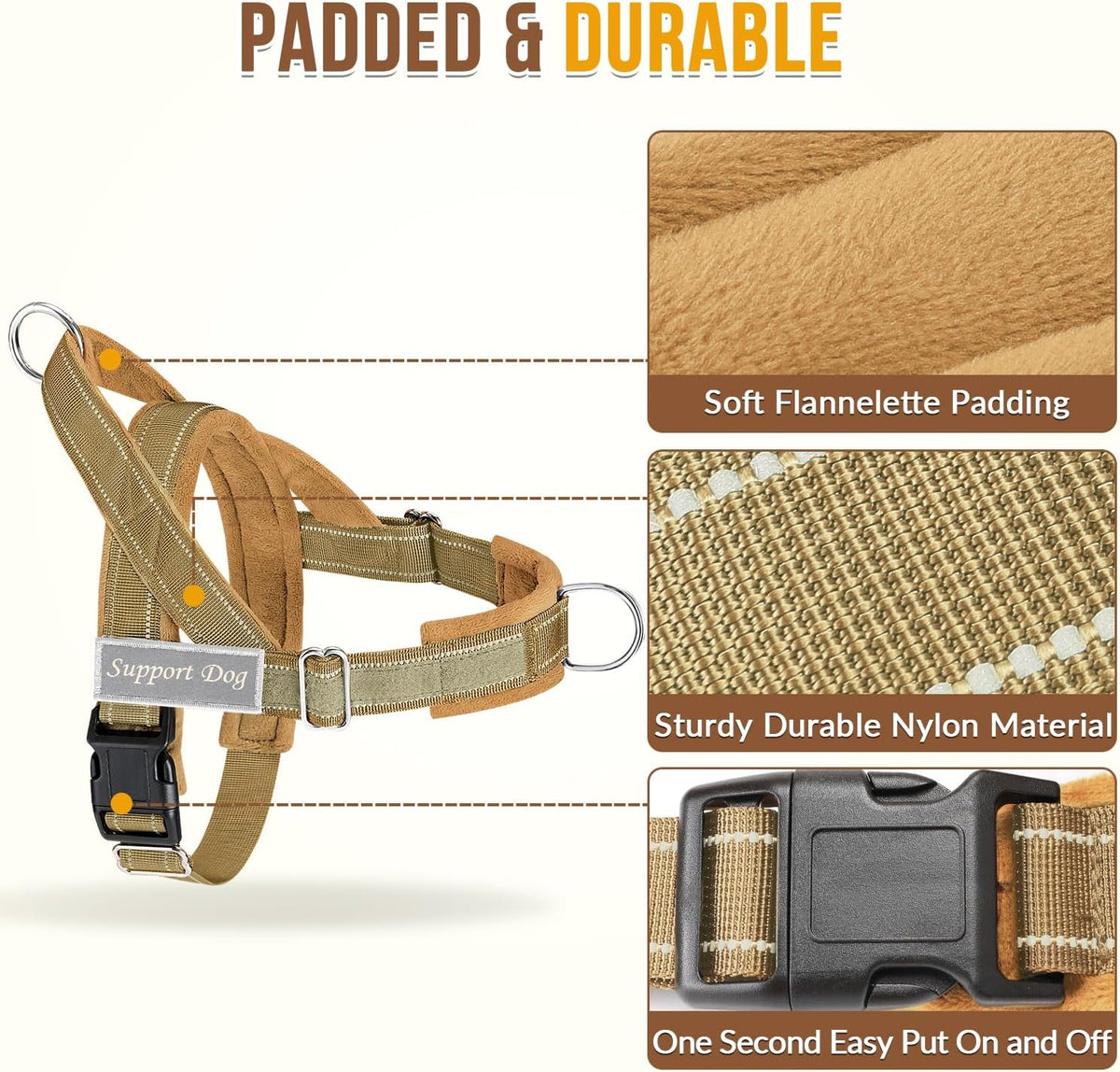 SlowTon No Pull Dog Harness and Leash Set, Heavy Duty - Tan / Medium - image 3