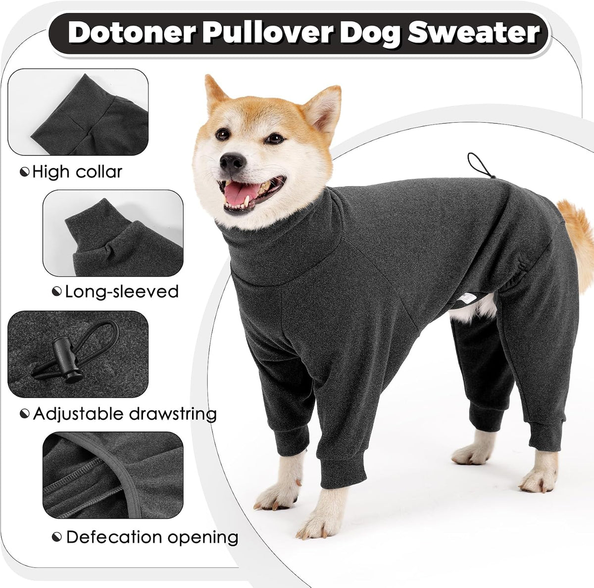 Dotoner Pullover Dog Sweater with Leash Hole - Small / Grey - image 4