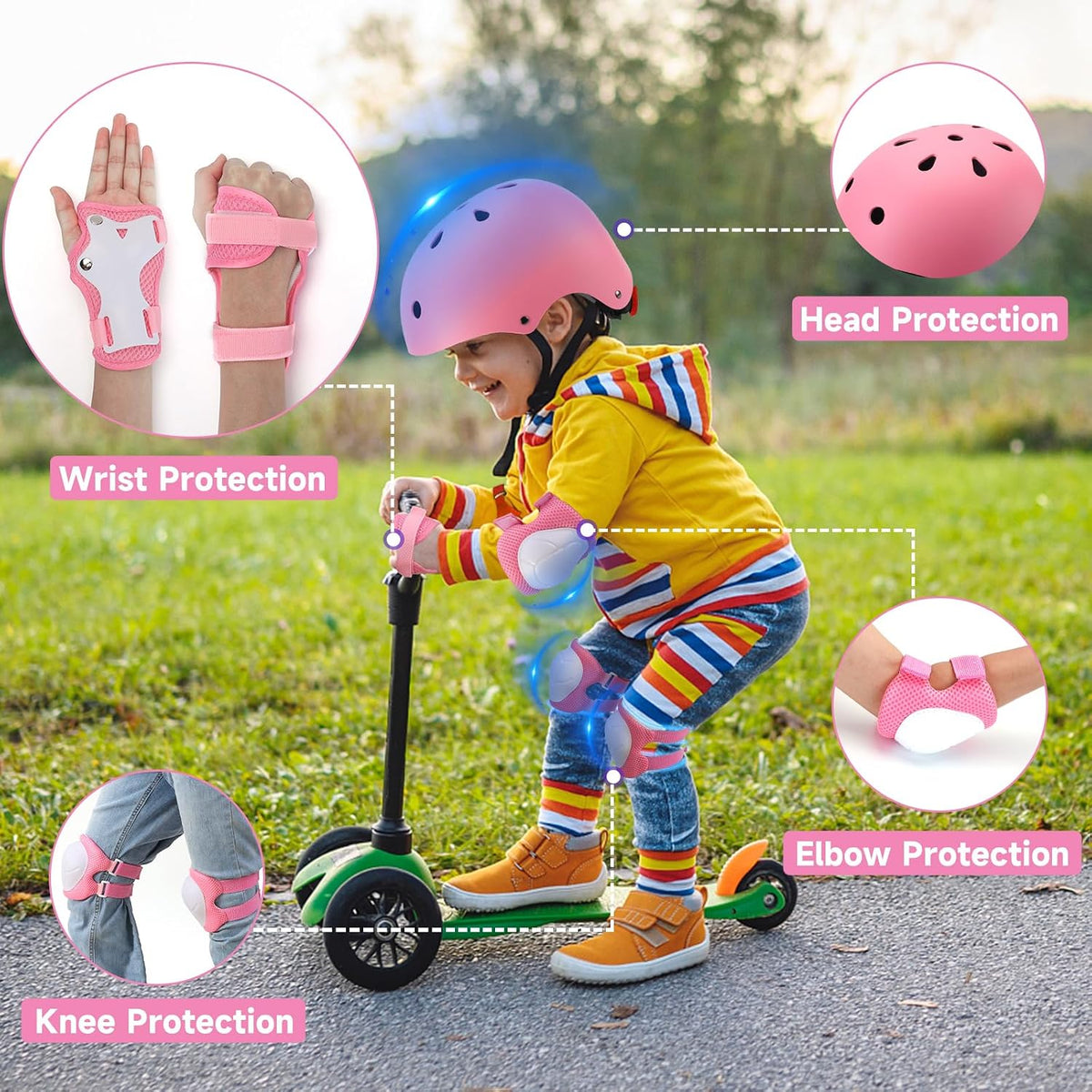 Toddler Kids Bike Helmet Set with Knee Elbow Pads - Pink / Medium: 21.7"-22.8"/55-58cm - image 4