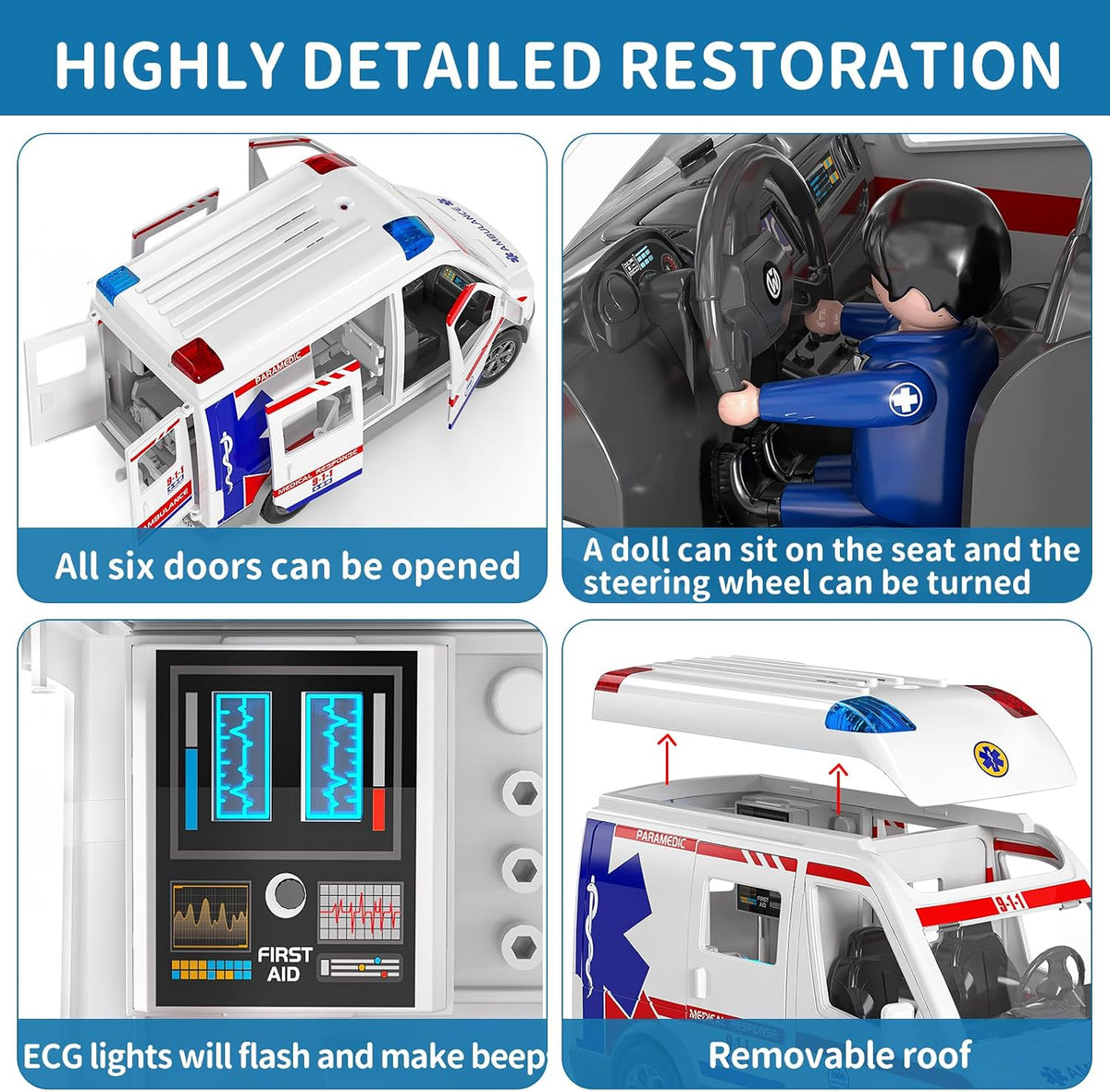 Temi ambulance toy with opening doors, action figures and stretcher accessories - view 3