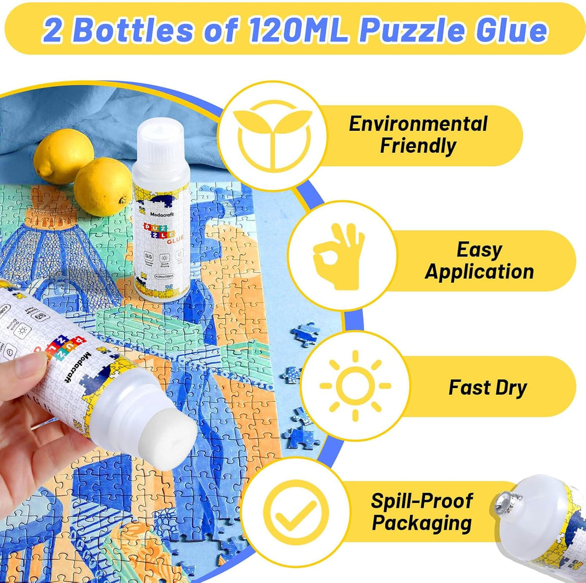2 Pack 120ml Jigsaw Puzzle Glue with New Sponge Head - 2 Pack 120ml - image 2