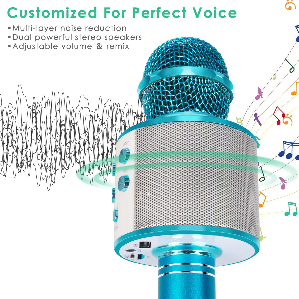 Kids Karaoke Microphone, Wireless Bluetooth Toy Microphone Christmas Gift – Fun for Kids & Family - Blue - image 2