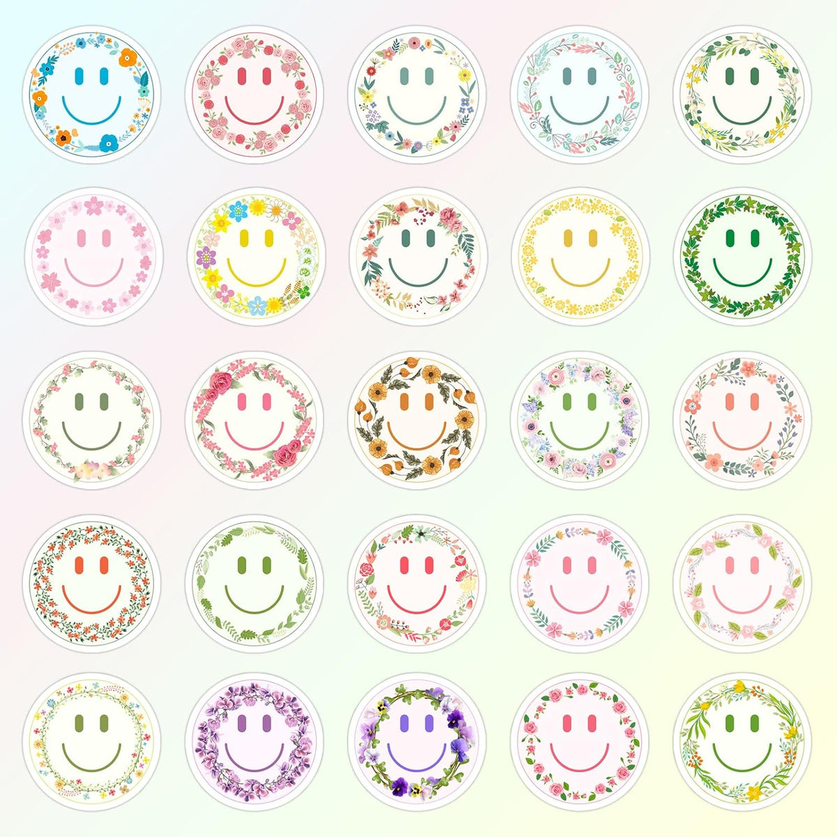 50PCS Smile Face Stickers Cute Water Bottle Stickers for Kids – Fun for Kids & Family - 50pcs Flower Stickers - image 3