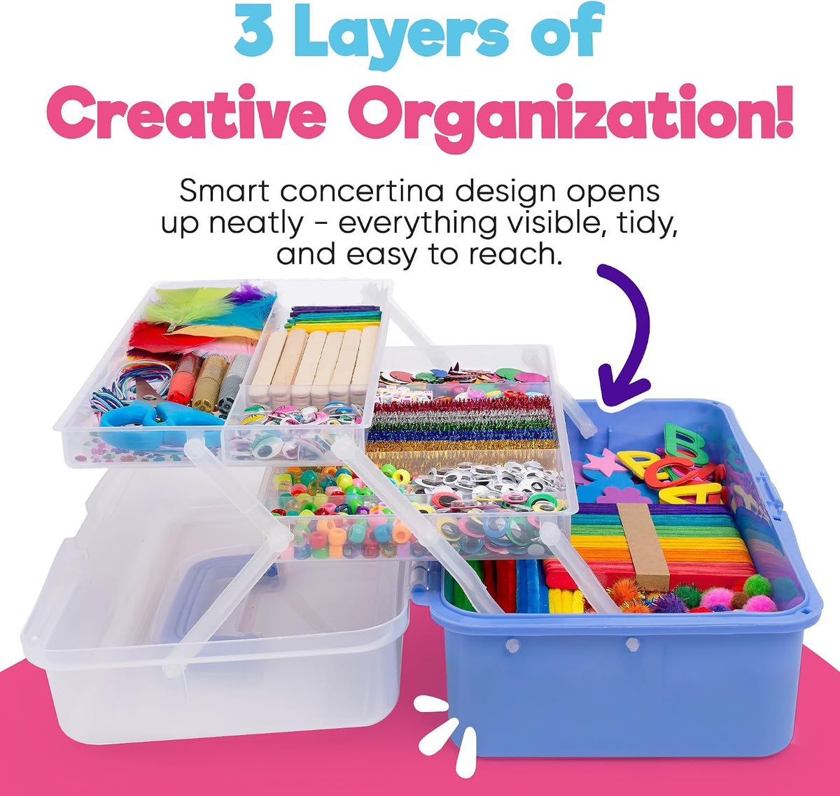 Blue Squid Arts & Crafts Box- 2800+ pcs Deluxe Craft Supplies Box - Craft Box Purple - image 2