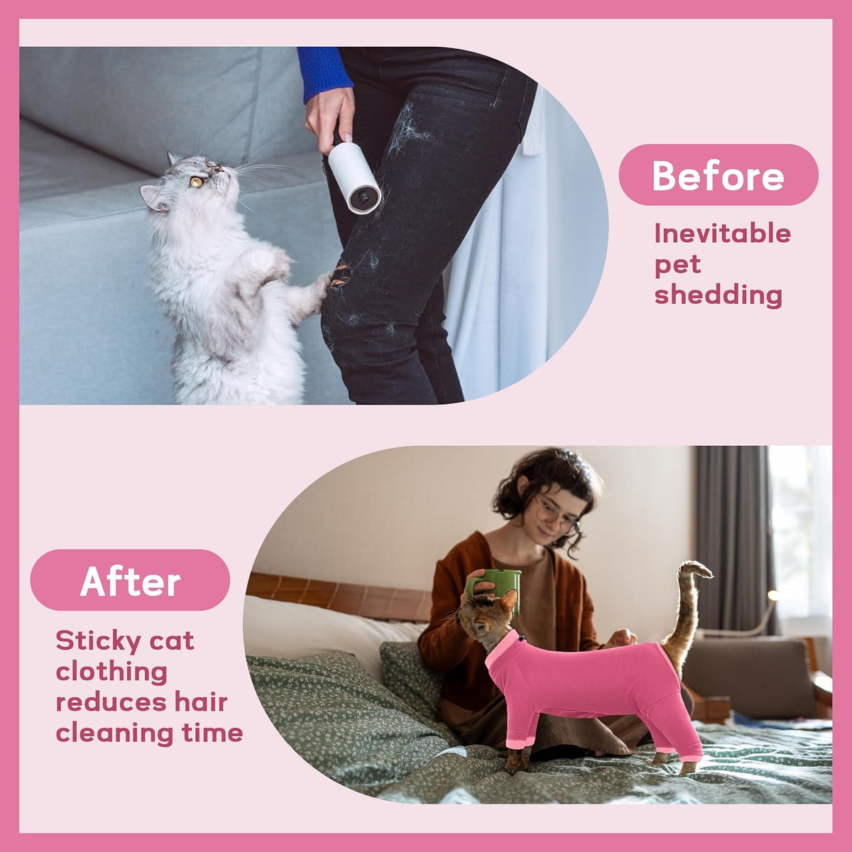 Sticky Hair Cat Clothes, Prevent Loss Pajamas - XX-Large / Pink - image 3