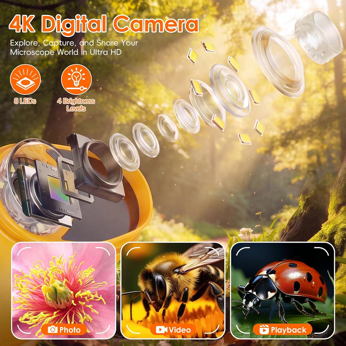 4K 1000X Handheld Digital Microscope for kids 2.0" IPS Screen – Fun for Kids & Family - Yellow - image 3