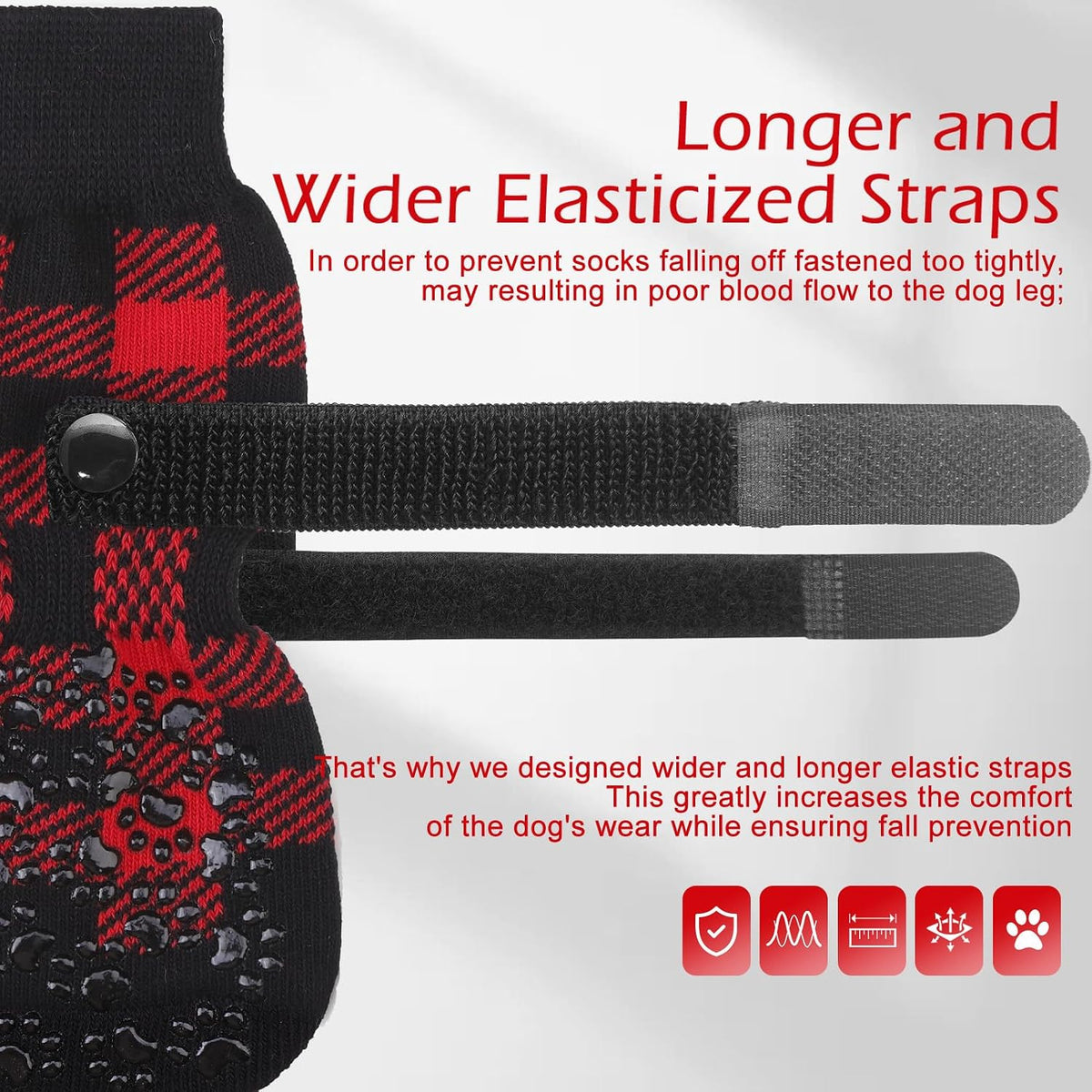 Anti Slip Dog Socks to Prevent Licking Paws - Large (4 Count) / Black and Red - image 3