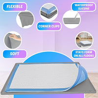 TidyFriend Dog Pee Pad Holder Tray Fits for 30” x 36” Pee Pads with Corner Lock Holes, Raised Edges, Non-Spill, Easy to Clean Silicone Dog Potty Tray Holder, for Indoor Floor Protection (Light Grey)