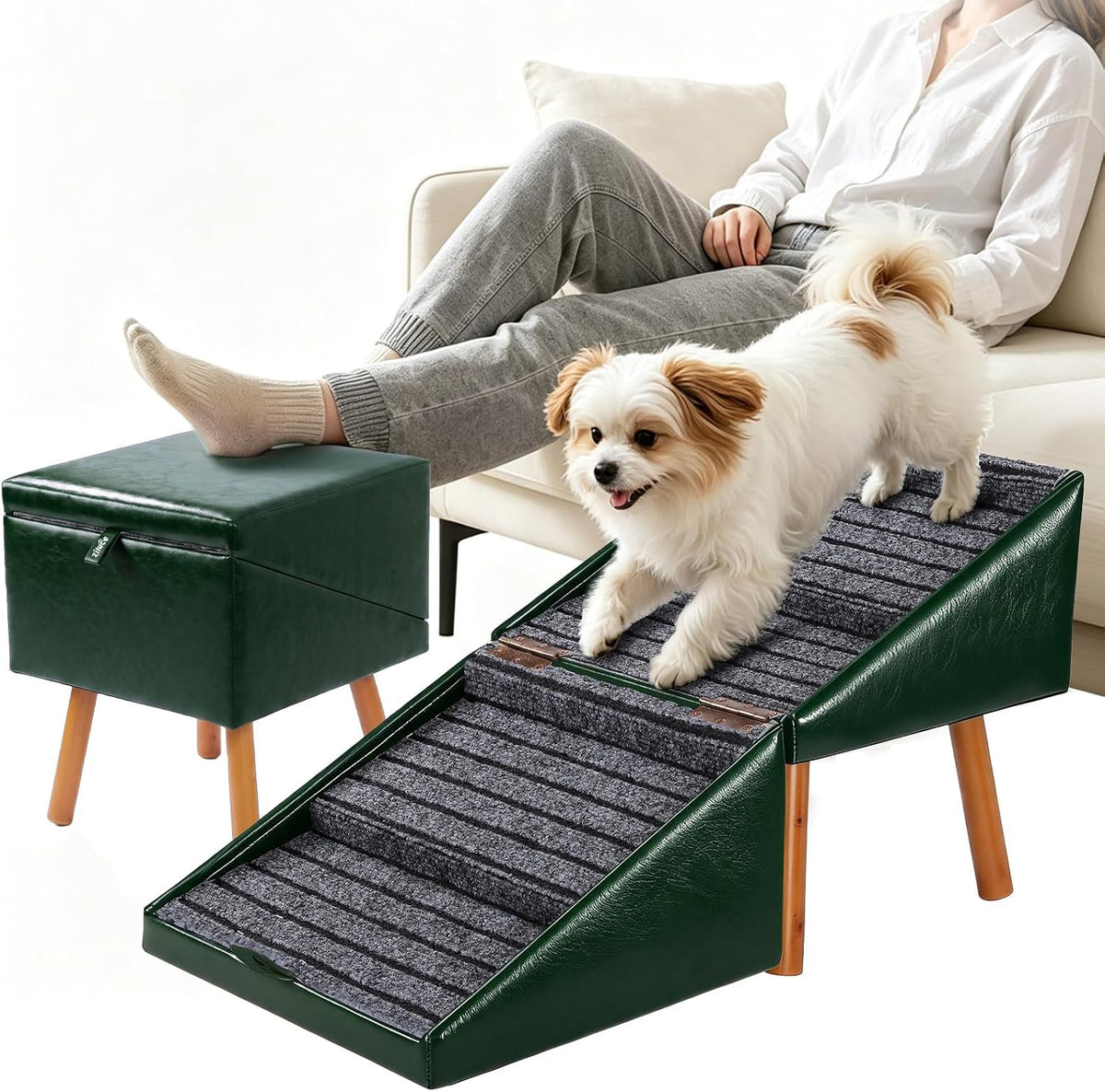 Dog Stairs for Small Dogs, 17.13" H - Olive Green / XL(17.13”H)