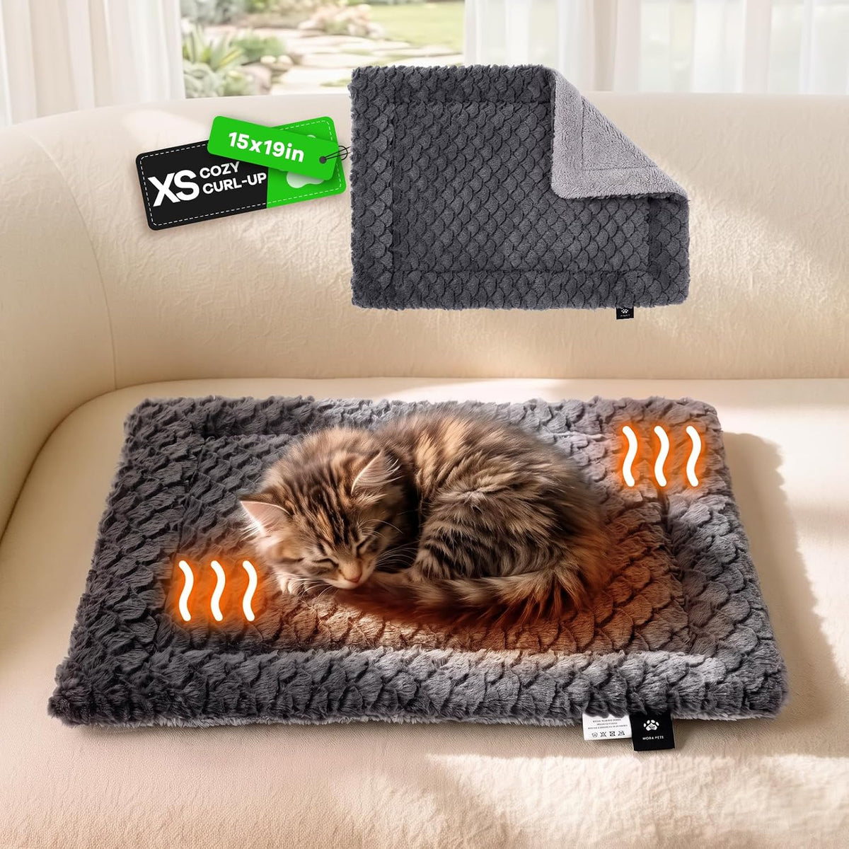 Mora Pets Self Warming Cat Bed Self Heating Cat Pad Pet Mat Indoor - Dark Grey / X-Small