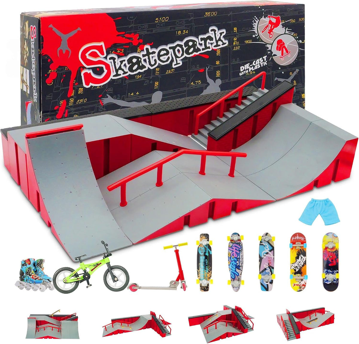 BCY hohipi 9 in 1 finger skateboard park kit with ramps, fingerboards, finger bike and scooter