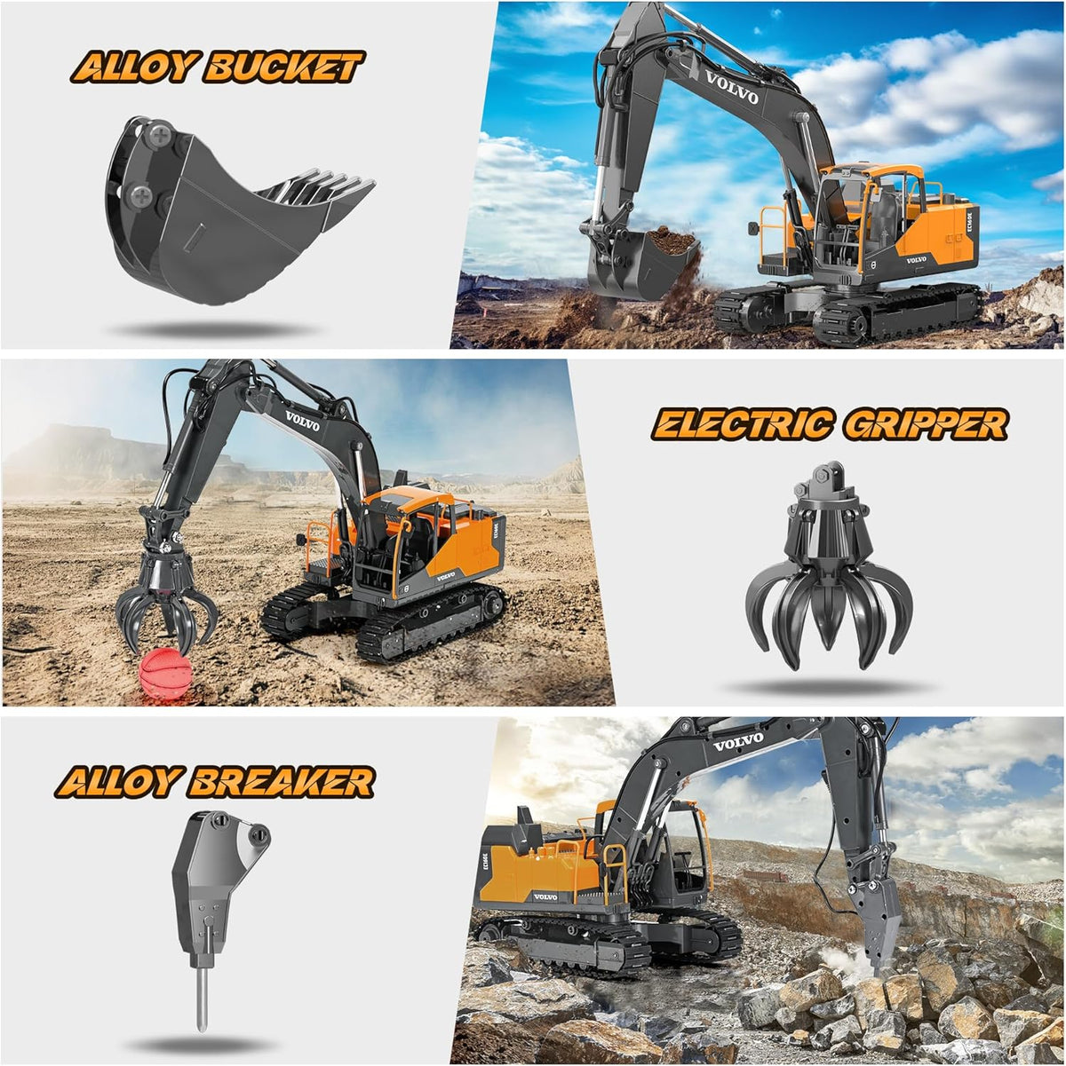 DOUBLE E Volvo 1:16 Scale RC Excavator 3-in-1 Construction Toys - image 2