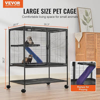 VEVOR 36" Rolling Metal Ferret Cage, Large 2-Tier Critter Nation Cage, Small Animal Cage with Ramps & Tray, Easy to Set up for Pet Mice, Hamster, Guinea Pig, Chinchilla, Squirrel, Hedgehogs, Bunny