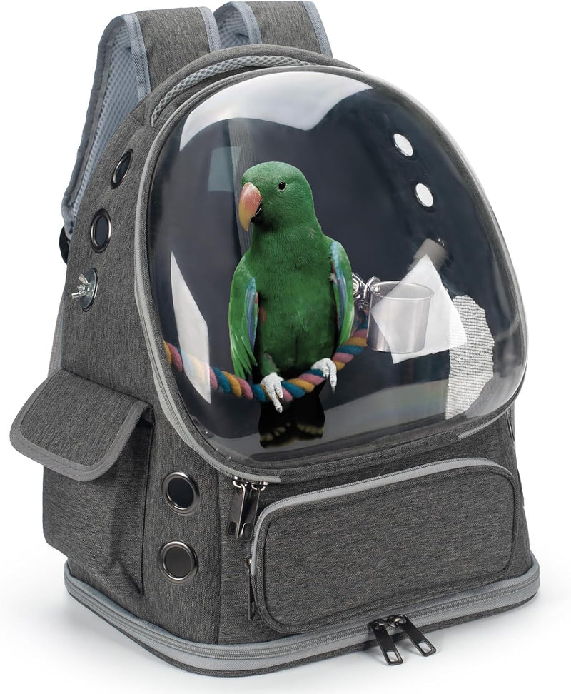 Bird Backpack Carrier Travel Cage with Perch - Grey