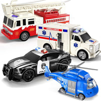 TEMI Emergency Vehicle Toys, Ambulance, Fire Truck, Police Car