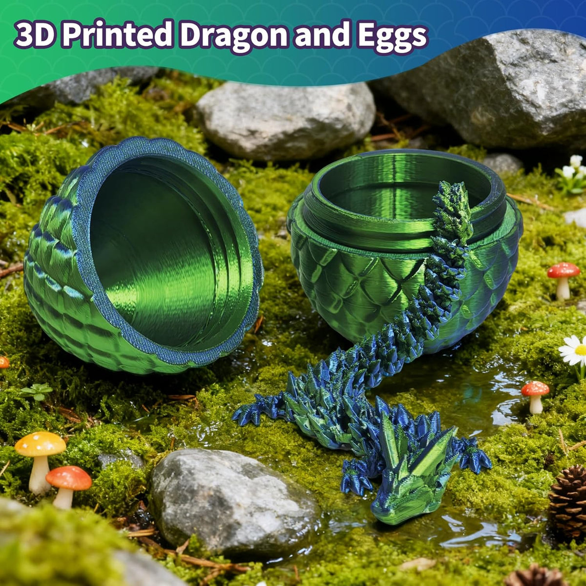 Zobetro 3D Printed Dragon Easter Basket Stuffers Surprise Egg - Green - image 2