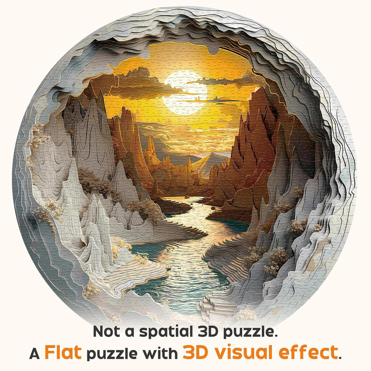 Masseruon 1000 piece round jigsaw puzzle with a sunset canyon image - view 8