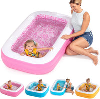 3-in-1 Inflatable Baby Pool, Safety Secure Grip Handles - 65" Rectangular Playful Pink