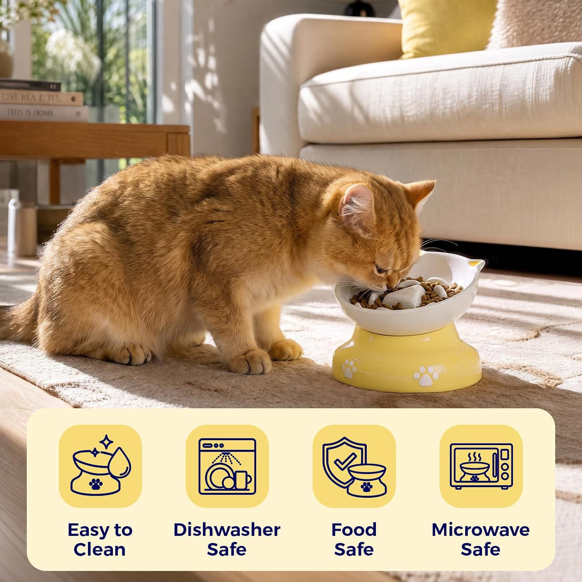 Y YHY Ceramic Cat Slow Feeder - Yellow / 6 inches - image 2