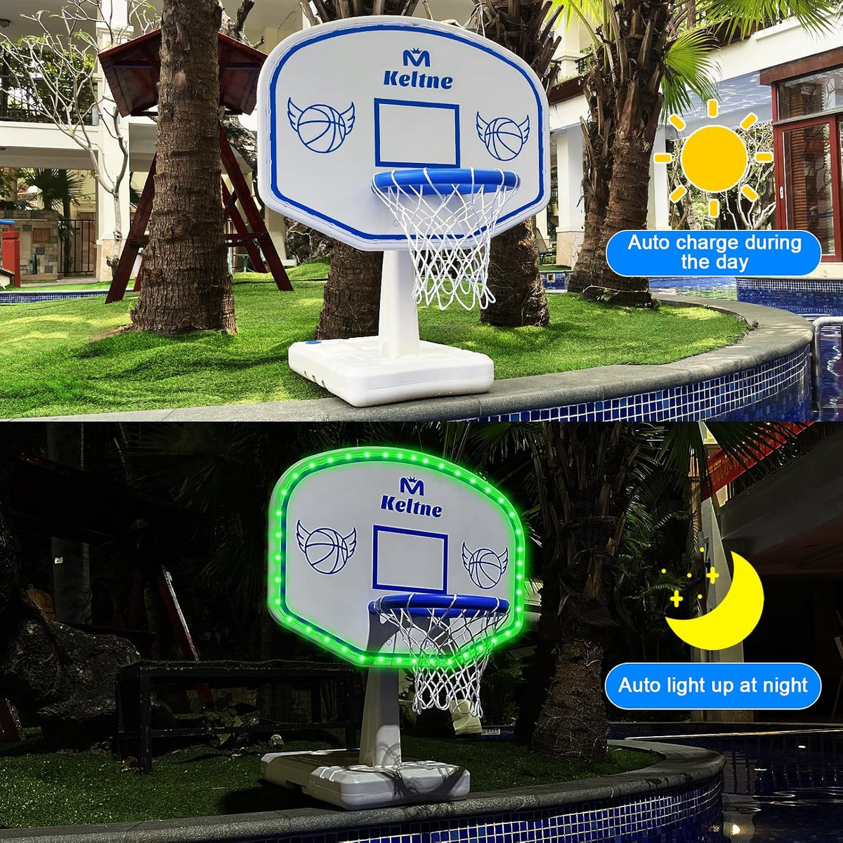 Pool Basketball Hoop, 34"x34"x42.2" Oversized Pool Toys with 2 Balls/Nets/Pump for Poolside Water - Snow-white - image 2