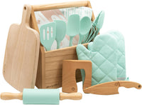 WeeSprout kids baking set in green with apron, oven mitts, rolling pin and cookie cutters - view 4