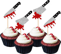 24 PCS Halloween Bat Cupcake Toppers Black Glitter Bat Cupcake Picks - Pattern A7