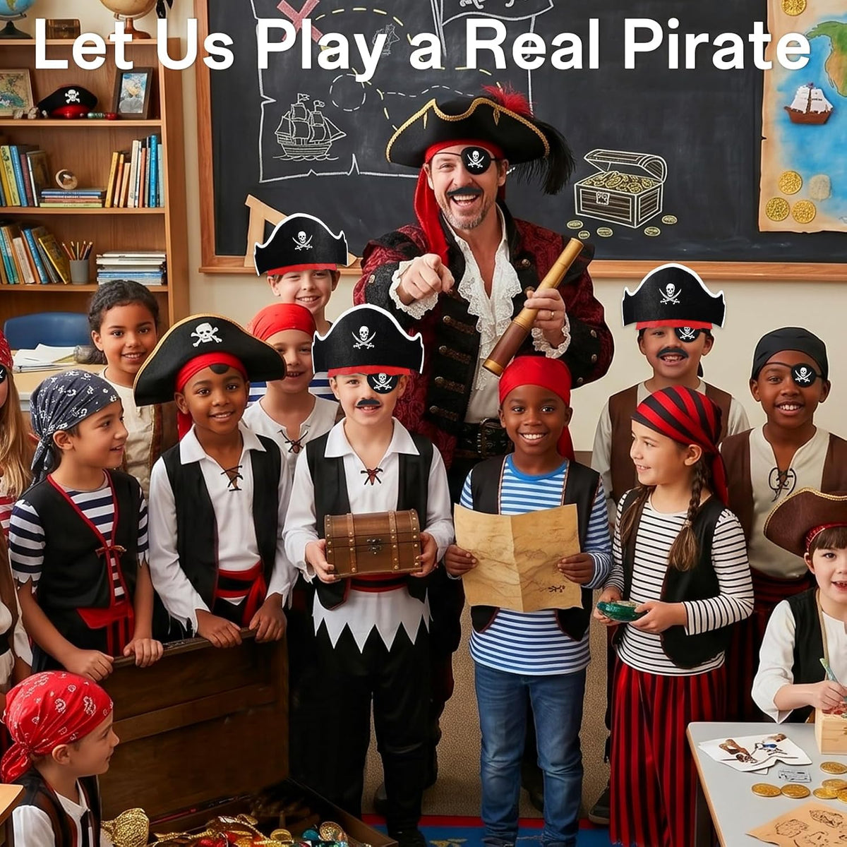 Halatool pirate party hat set with 6 felt hats, 6 skull eyepatches and 6 fake mustaches - view 17