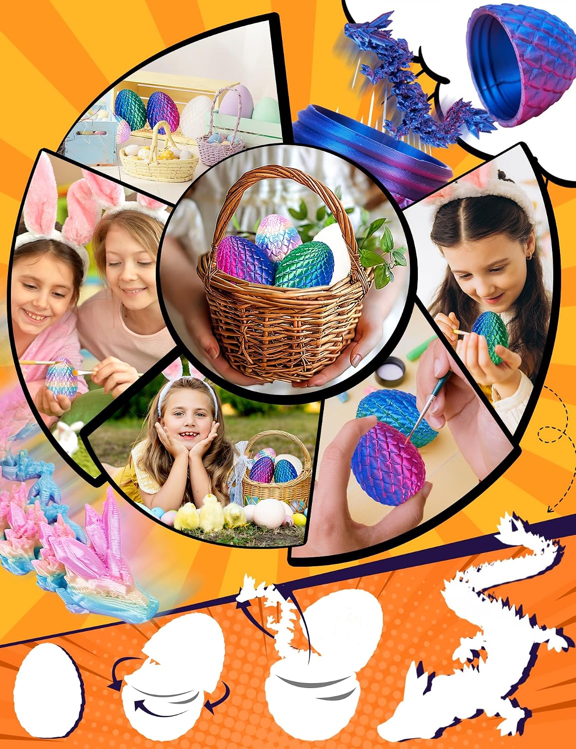 3D Printed Dragon Eggs, Mystery Fidget Egg Set for Kids & Adults - 4pc-b - image 4
