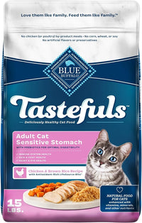 Blue Buffalo Tastefuls Natural Dry Food for Adult Cats, Sensitive Stomach, Chicken & Brown Rice Recipe, 15-lb Bag