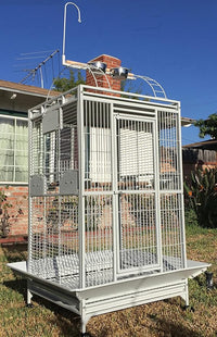 White Extra Large 28"x22"x65"H Double Ladders Open Play Top Wrought Iron Bird Parrot Parttot Finch Macaw Cockatoo Cage, Include Seed Guard and Toy Hook