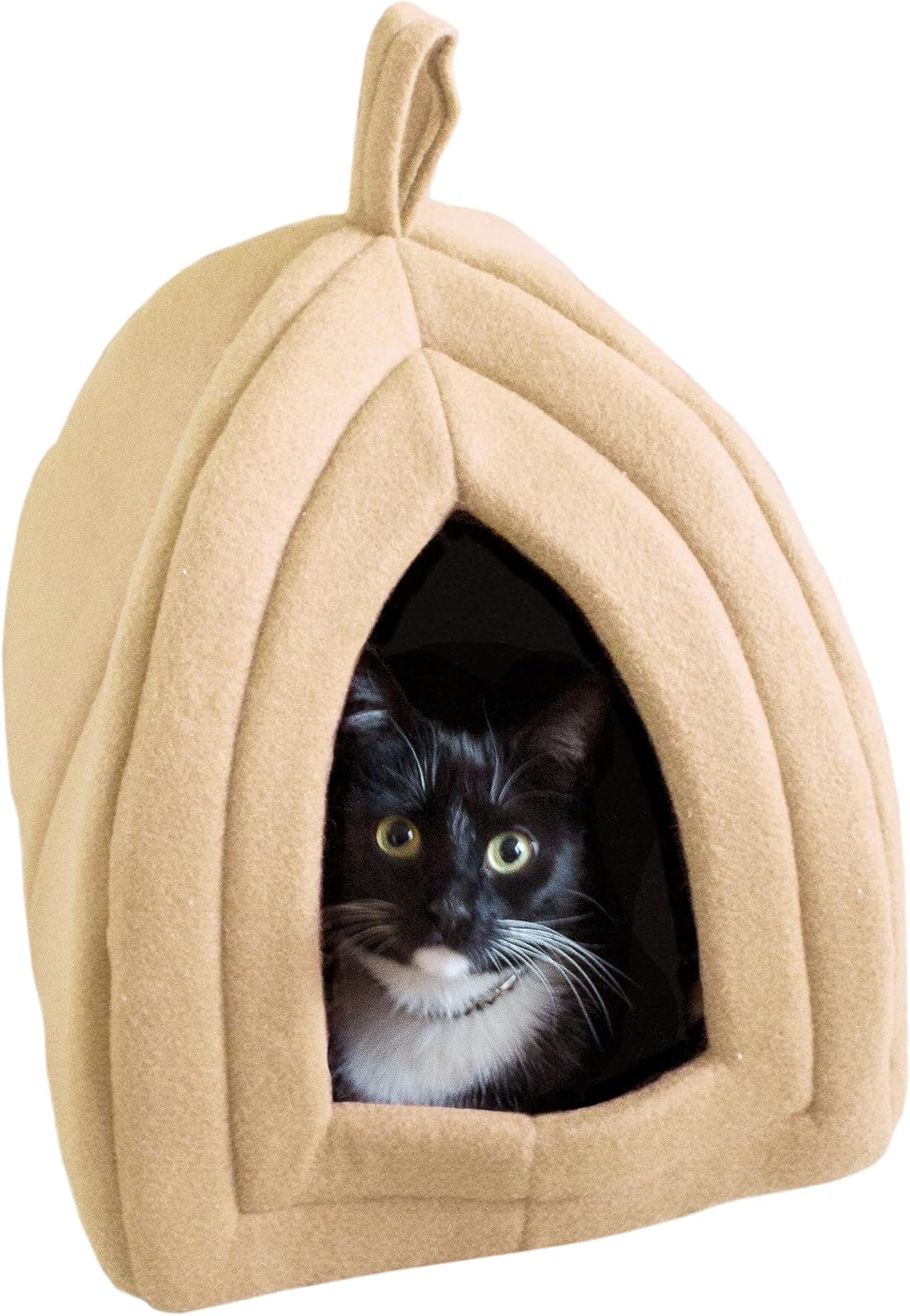 PETMAKER Cat House Indoor Bed with Removable Foam Cushion - Tan / (L) 13.5” x (W) 13.5” x (H) 15”