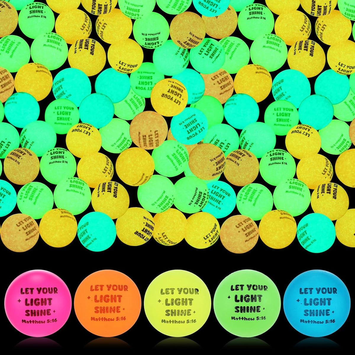 Seenelling 24 glow in the dark bouncy balls printed with Bible verses - view 5