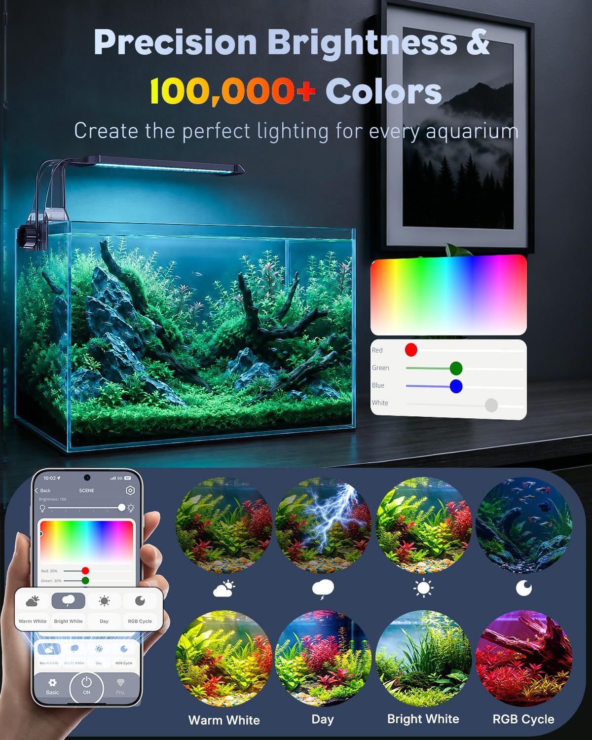 Pawfly 6 W LED Aquarium Light for 1 to 5 Gallon Fish Tanks Clip On - For 10 to 20 Gallon Fish Tank（Bluetooth） - image 4