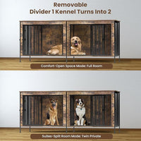 Dog Crate Furniture 78" for 2 Dogs Sturdy Heavy Duty Dog Kennel Solid Metal Tube Thick Wooden with 3 Lockable Doors XXL Double Dog Cage Large Breed as End Table for Large Dogs Rustic Brown