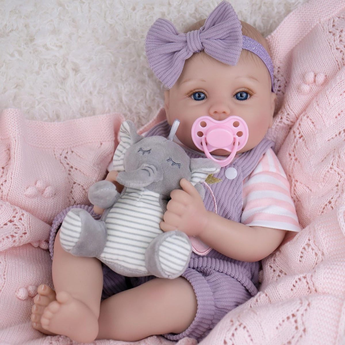 EKOKIZ blue reborn baby doll dress set with hairband and shoes for 17 to 20 inch dolls - view 8
