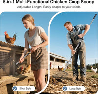 15" Widely Chicken Coop Poop Scooper- Ergonomic Chicken Poop Scooper with 38" to 77" Adjustable Long Handle, Extra-Large Scoop for Sand and Litter, Easy-to-Clean, Multi-Scene Use for Poultry